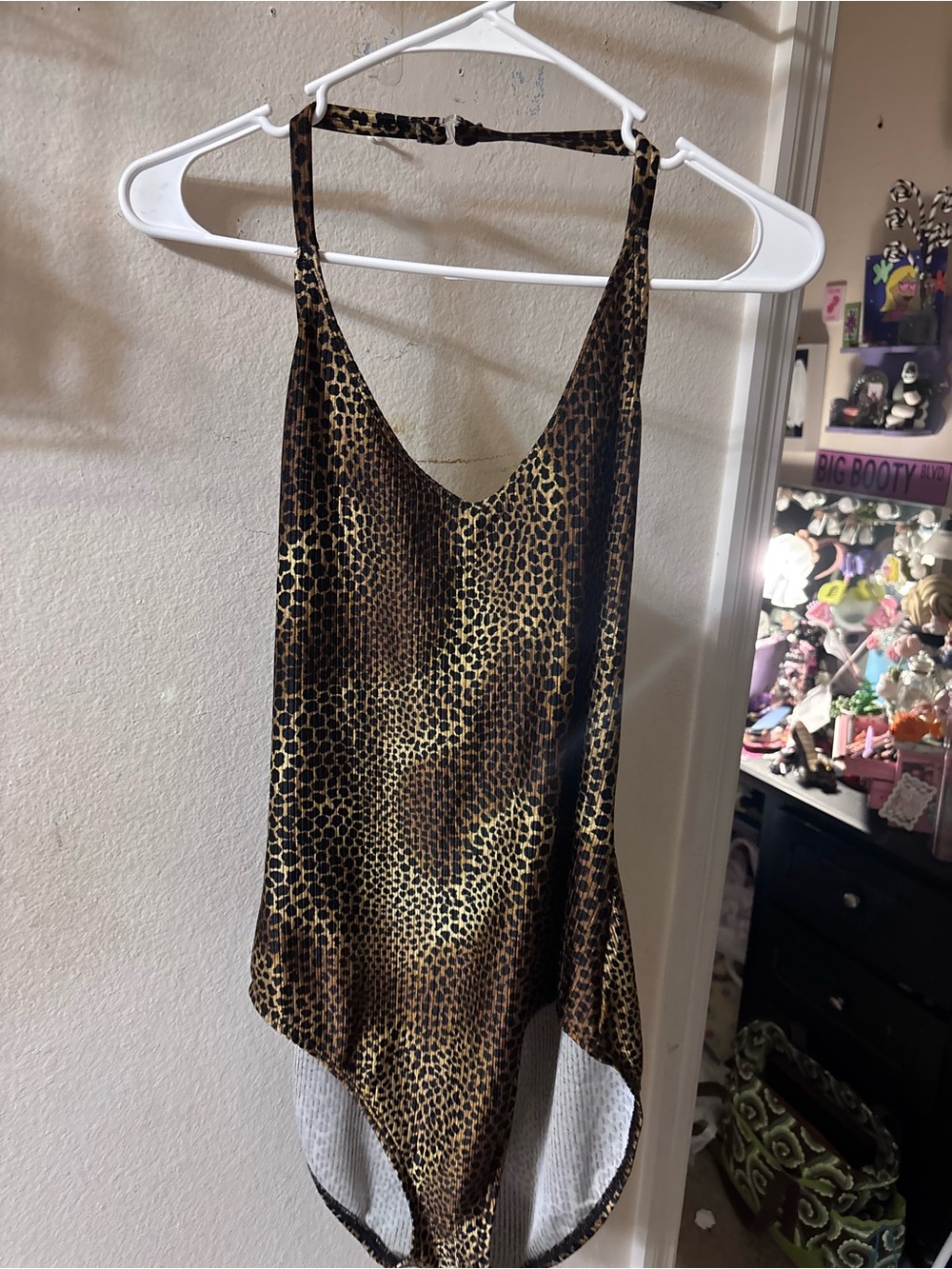Catalina Leopard-Print V-Neck Halter Bodysuit/ bathing suit  - Brown/Black